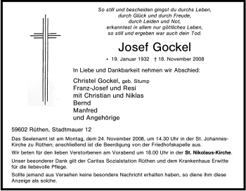 Traueranzeige von Josef Gockel von Tageszeitung