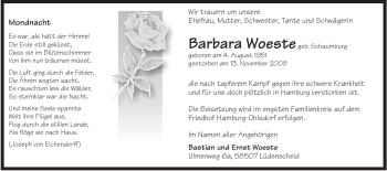 Traueranzeige von Barbara Woeste von Tageszeitung