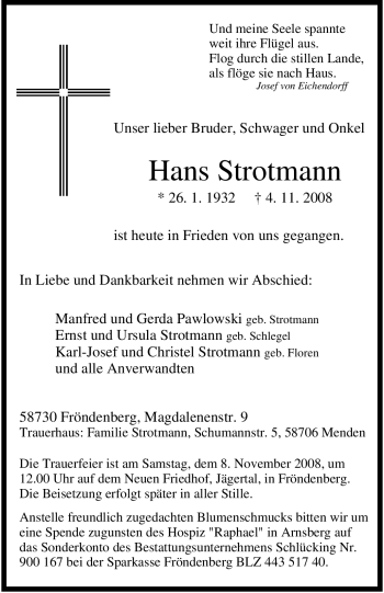 Traueranzeige von Hans Strotmann von Tageszeitung
