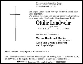 Traueranzeige von Ottilie Landwehr von Tageszeitung