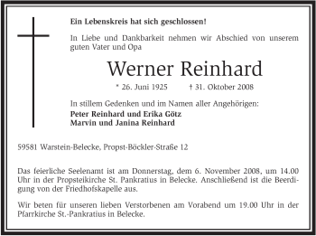 Traueranzeige von Werner Reinhard von Tageszeitung