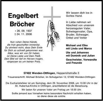 Traueranzeige von Engelbert Bröcher von Tageszeitung