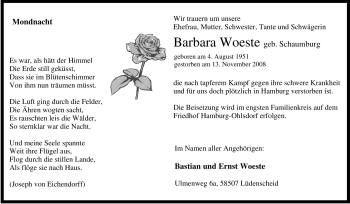 Traueranzeige von Barbara Woeste von Tageszeitung