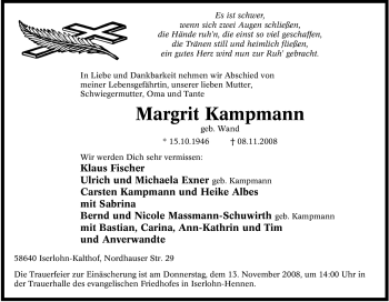 Traueranzeige von Margrit Kampmann von Tageszeitung