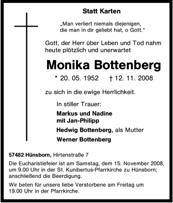 Traueranzeige von Monika Bottenberg von Tageszeitung