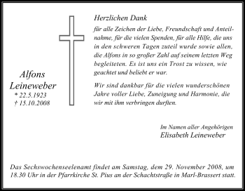 Traueranzeige von Alfons Leineweber von Tageszeitung