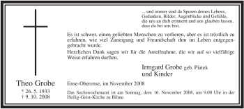 Traueranzeige von Theo Grobe von Tageszeitung