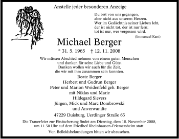 Traueranzeige von Michael Berger von Tageszeitung
