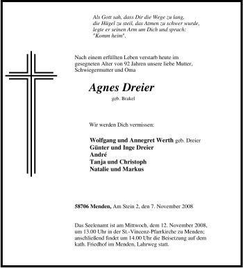 Traueranzeige von Agnes Dreier von Tageszeitung