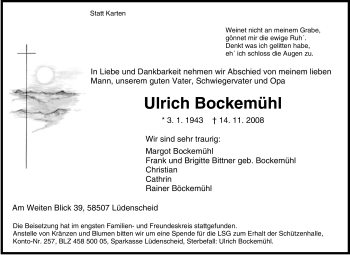 Traueranzeige von Ulrich Bockemühl von Tageszeitung