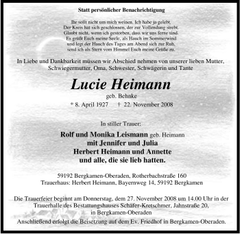 Traueranzeige von Lucie Heimann von Tageszeitung