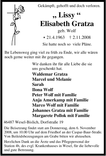 Traueranzeige von Elisabeth  