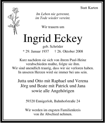 Traueranzeige von Ingrid Eckey von Tageszeitung