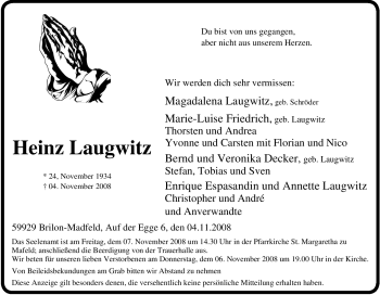 Traueranzeige von Heinz Laugwitz von Tageszeitung