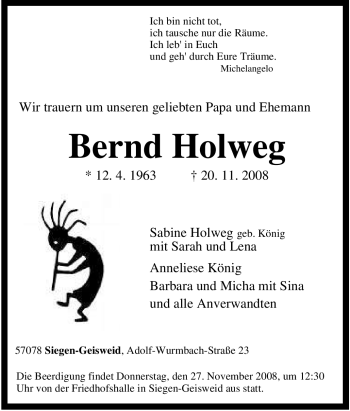 Traueranzeige von Bernd Holweg von Tageszeitung