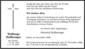 Traueranzeige von Walburga Beißwenger von Tageszeitung