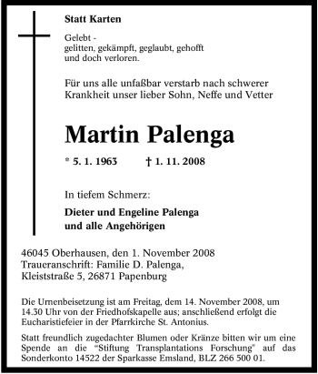 Traueranzeige von Martin Palenga von Tageszeitung