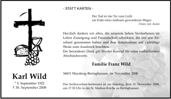 Traueranzeige von Karl Wild von Tageszeitung