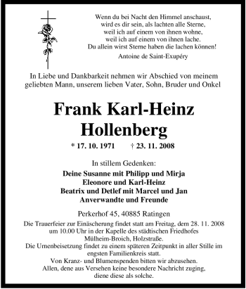 Traueranzeige von Frank Karl-Heinz Hollenberg von Tageszeitung
