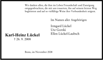 Traueranzeige von Karl-Heinz Lückel von Tageszeitung