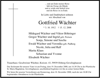 Traueranzeige von Gottfried Wächter von Tageszeitung