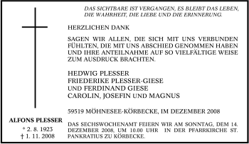 Traueranzeige von Alfons Plesser von Tageszeitung
