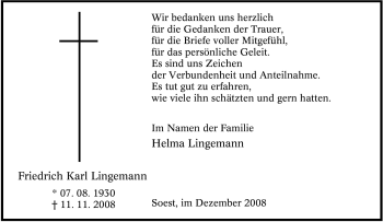 Traueranzeige von Friedrich Karl Lingemann von Tageszeitung
