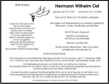 Traueranzeige von Hermann Wilhelm Ost von Tageszeitung