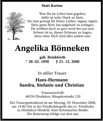 Traueranzeige von Angelika Bönneken von Tageszeitung