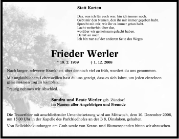 Traueranzeige von Frieder Werler von Tageszeitung