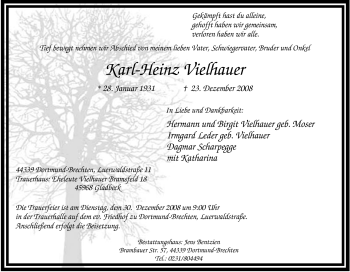 Traueranzeige von Karl-Heinz Vielhauer von Tageszeitung