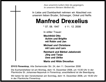 Traueranzeige von Manfred Drexelius von Tageszeitung