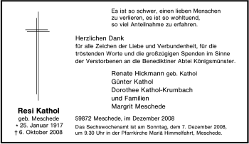 Traueranzeige von Resi Kathol von Tageszeitung