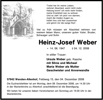 Traueranzeige von Heinz-Josef Weber von Tageszeitung