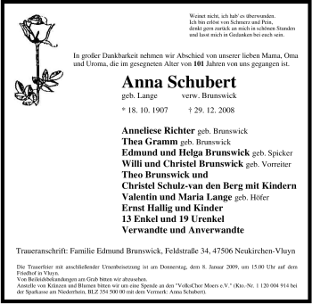 Traueranzeige von Anna Schubert von Tageszeitung