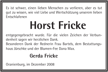 Traueranzeige von Horst Fricke von Tageszeitung