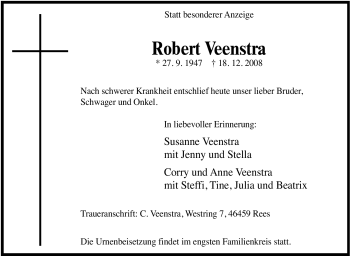 Traueranzeige von Robert Veenstra von Tageszeitung