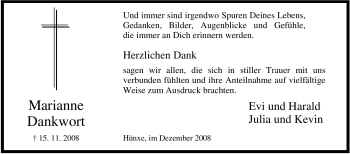 Traueranzeige von Marianne Dankwort von Tageszeitung