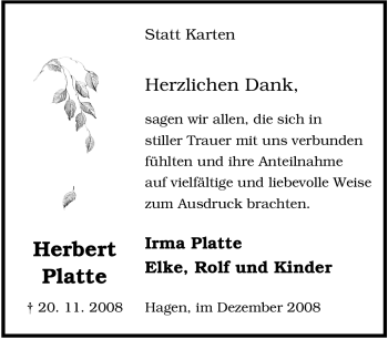 Traueranzeige von Herbert Platte von Tageszeitung