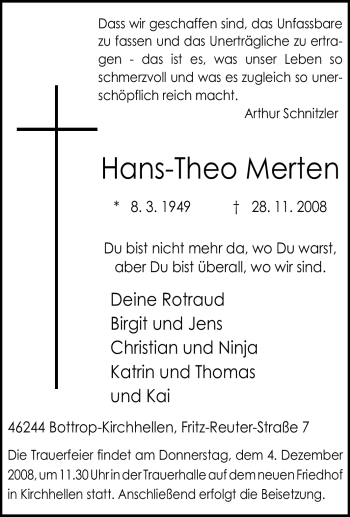 Traueranzeige von Hans-Theo Merten von Tageszeitung