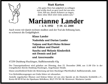 Traueranzeigen von Marianne Lander | Trauer-in-NRW.de