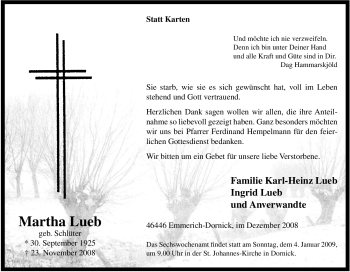 Traueranzeige von Martha Lueb von Tageszeitung