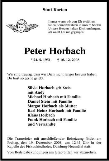 Traueranzeige von Peter Horbach von Tageszeitung