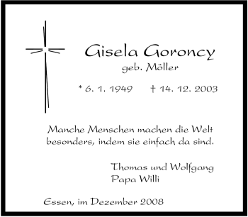 Traueranzeige von Gisela Goroncy von Tageszeitung