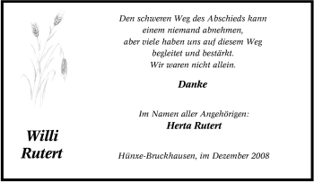 Traueranzeige von Willi Rutert von Tageszeitung