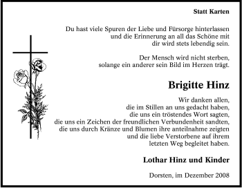 Traueranzeige von Brigitte Hinz von Tageszeitung