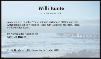 Traueranzeige von Willi Bunte von Tageszeitung