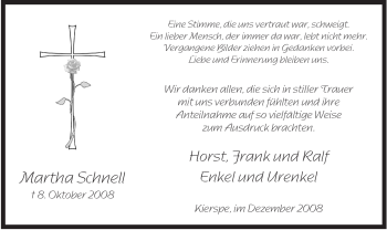 Traueranzeige von Martha Schnell von Tageszeitung