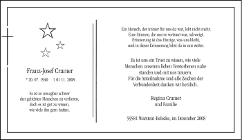 Traueranzeige von Franz-Josef Cramer von Tageszeitung