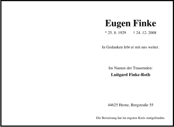Traueranzeige von Eugen Finke von Tageszeitung